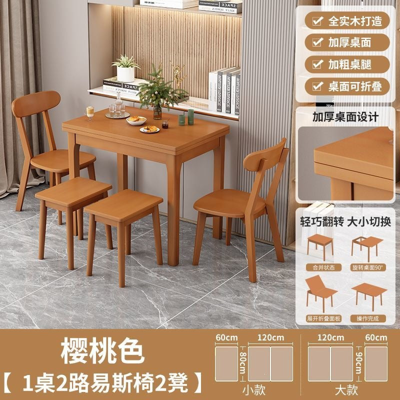 Dining tablefor homesmall apartment solid wood foldable dining table modern casual multifunctional rotatethickened desktop dining table
