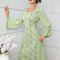 European and american cross-border  hot-selling embroidered maxi dress: sheer mesh floral long sleeve, slimming and figure-flattering, chinese style dress