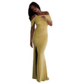 European and american style cross-border women's bodycon slit solid color bodycon dress with off-the-shoulder and asymmetrical design