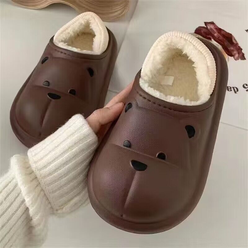 Winter cute cotton slippers for men and women, student dormitory fashion cartoon cute couple's closed-back warm plush confinement slippers