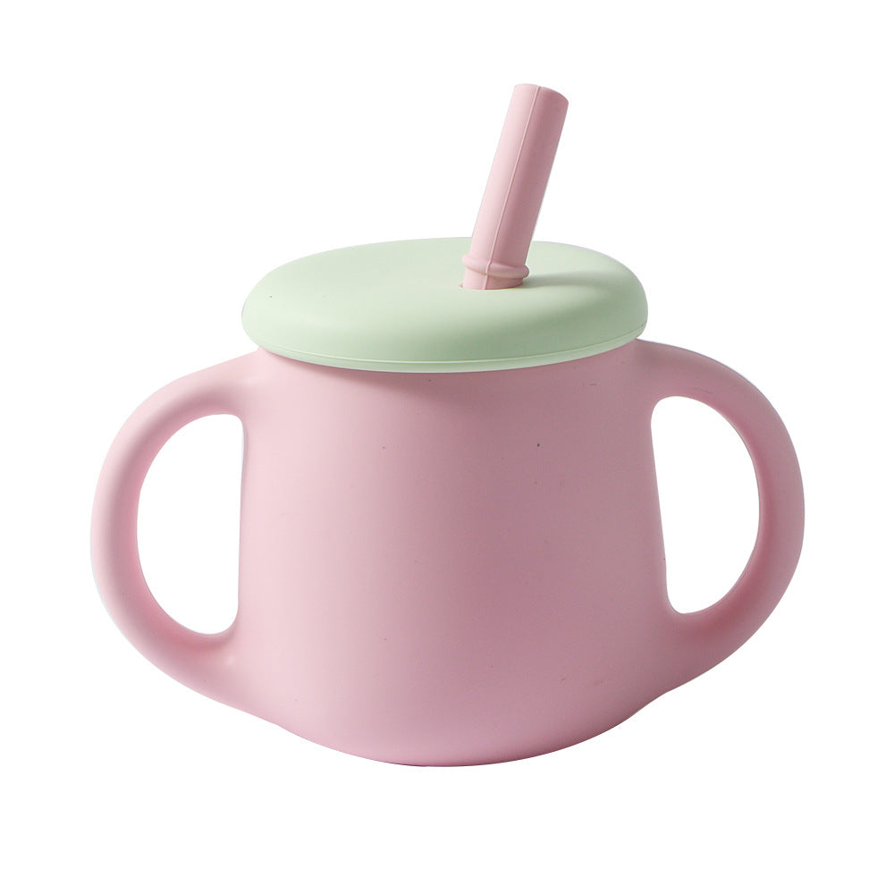 new food-grade silicone straw cup, kids' water bottle, baby training cup, drop-proof milk cup, feeding utensil