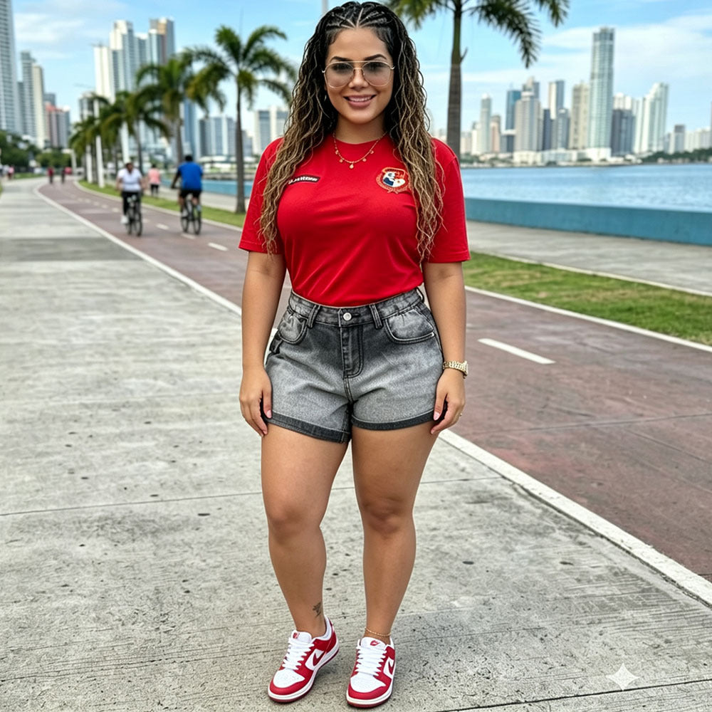European and american women's high-waisted casual shorts - new  cross-border women's fashion streetwear gradient denim hot pants