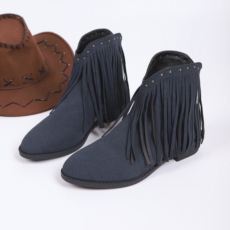 new arrivalretro  frosted short boots women's pointed toe bootsplus size tassel rivet western cowboy boots