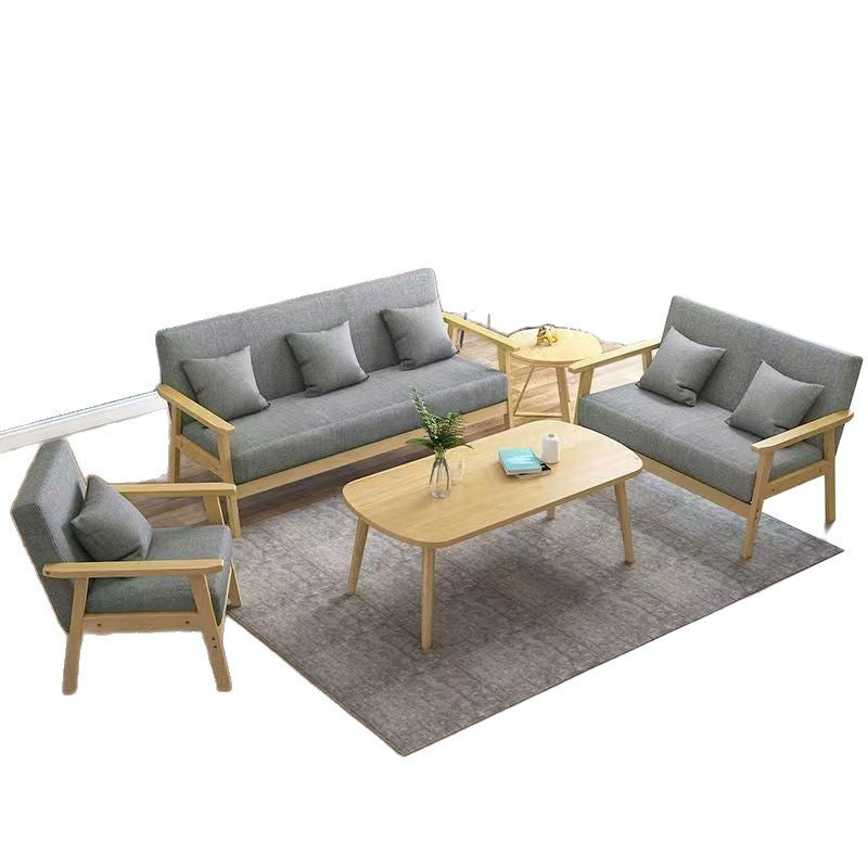 Solid wood sofa rental apartment sofa bed combination set small apartment minimalist fabric office sofa living room sofa