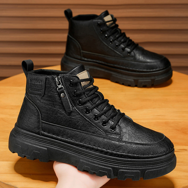 Soft sole 2025 spring new martin boots retro men's shoes work high-top leather shoes non-slip work boots casual ankle boots