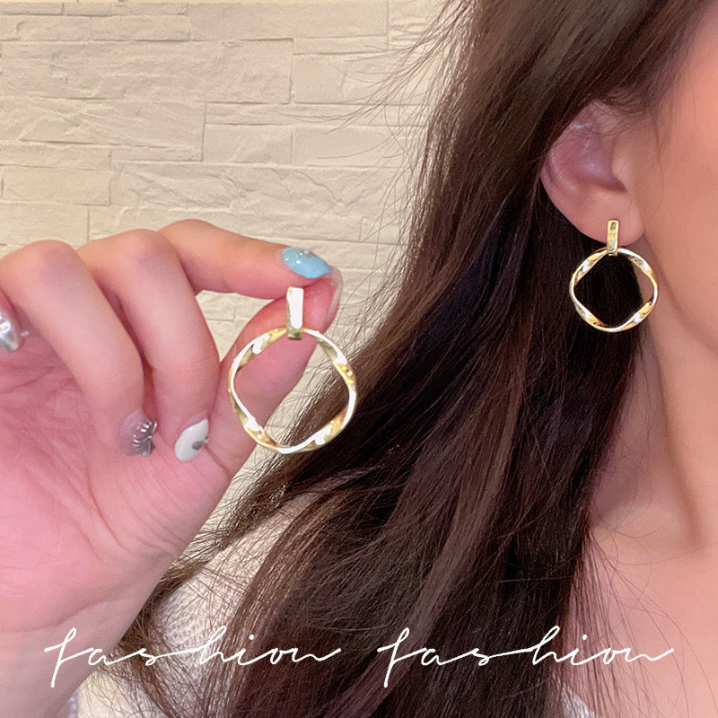 925 silver needle hong kong style retro metal earrings for women classy geometric plain hoop earrings easiest for match exaggerated work clothing earrings