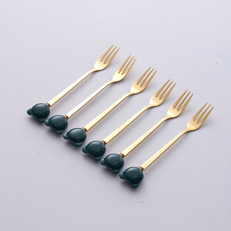 Bear fruit fork suit high-looking electroplated ceramic storage jar stainless steel fork spoon combination fruit pick jar wholesale