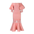 D3223 cross-border e-commerce  summer new arrival off-the-shoulder lace trim elegant mermaid dress evening gown european and american style dress