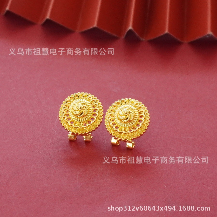 Wholesale cross-border middle eastern rotating floral design gold plated necklace pendant earrings ring three-piece jewelry set