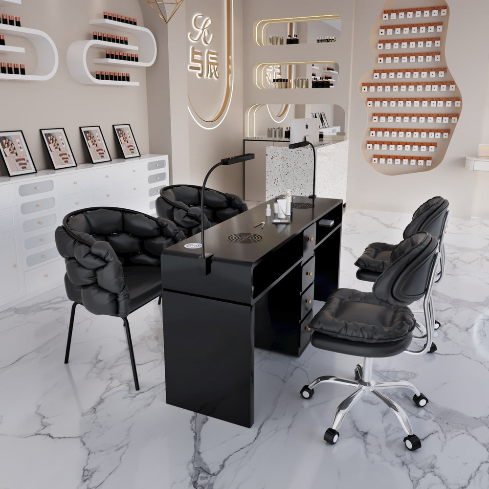 New arrival marble widened 45 porcelain surface manicure table and chair suit economical single and double multi-functional odor-free carbon steel paint