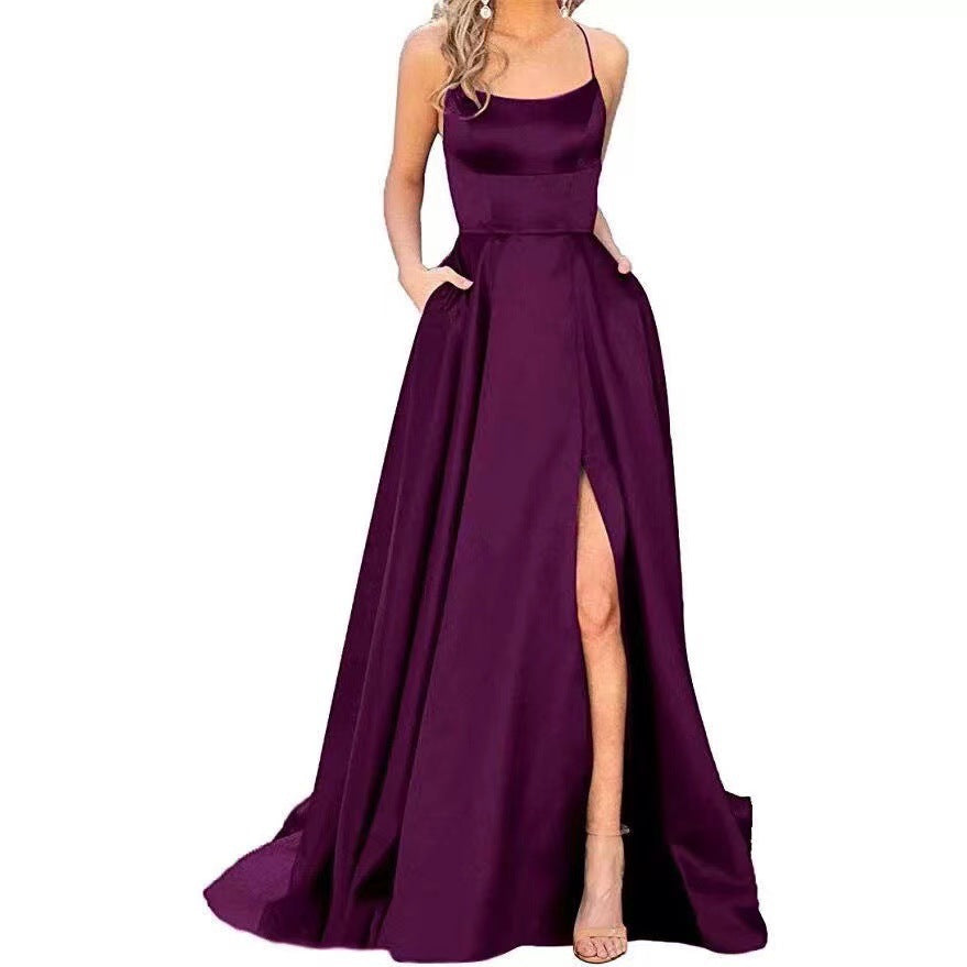 solid color european and american bridesmaid dresses long slimming off-the-shoulder best friend  fashion bridesmaid evening gowns