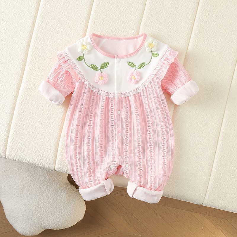 Baby spring clothes baby girl long sleeves jumpsuit one year old full month princess haki spring & fall outing clothes hug clothes trendy