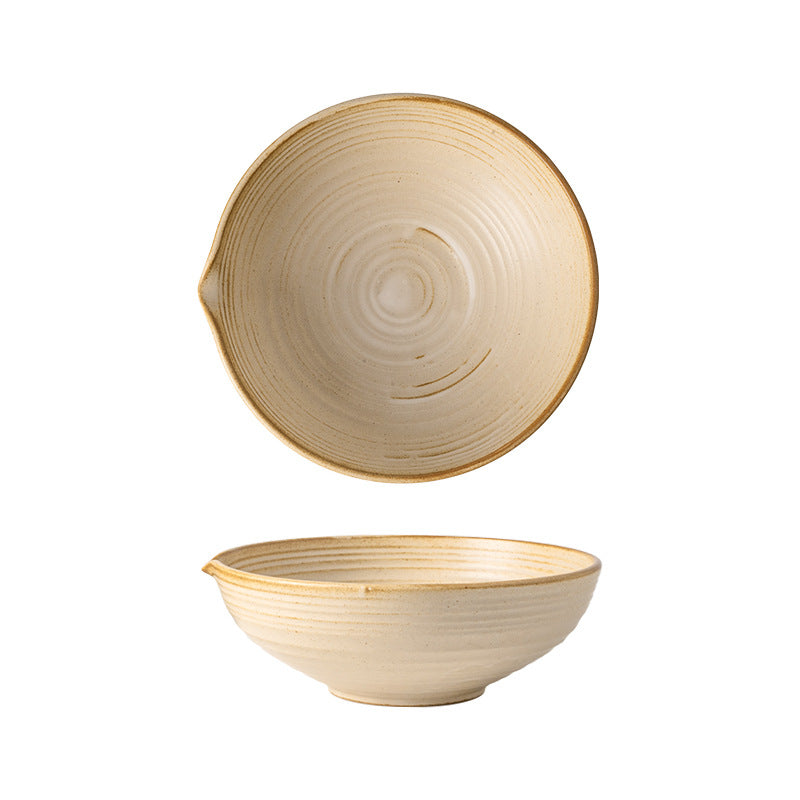 Japanese retro style kiln-change clay line pattern bowl - creative fruit bowl for home, restaurant, cooking, salad, and pasta