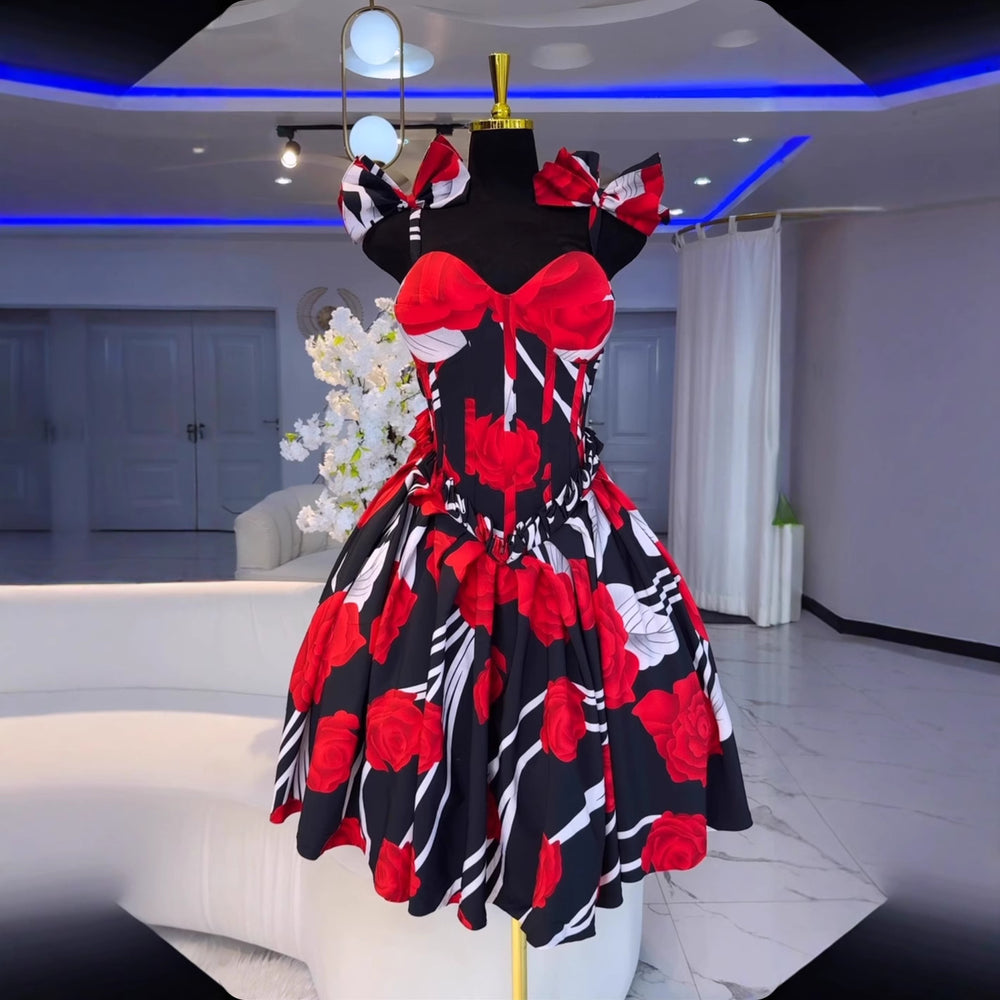 New arrival waist tube topdressfashionsexy dresssummerbows digital printing woven back adjustable