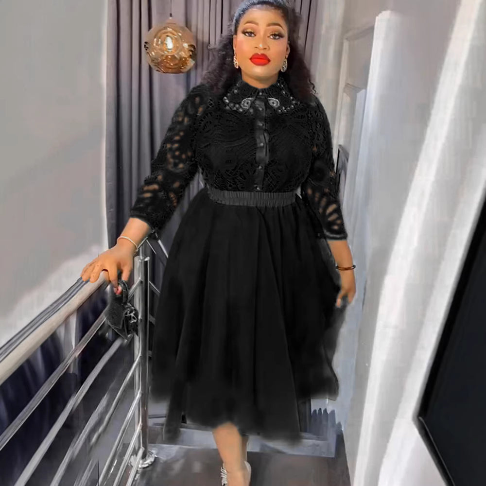 new arrival african plus size women's clothing lace lapel skirt three-piece set   fashiondress