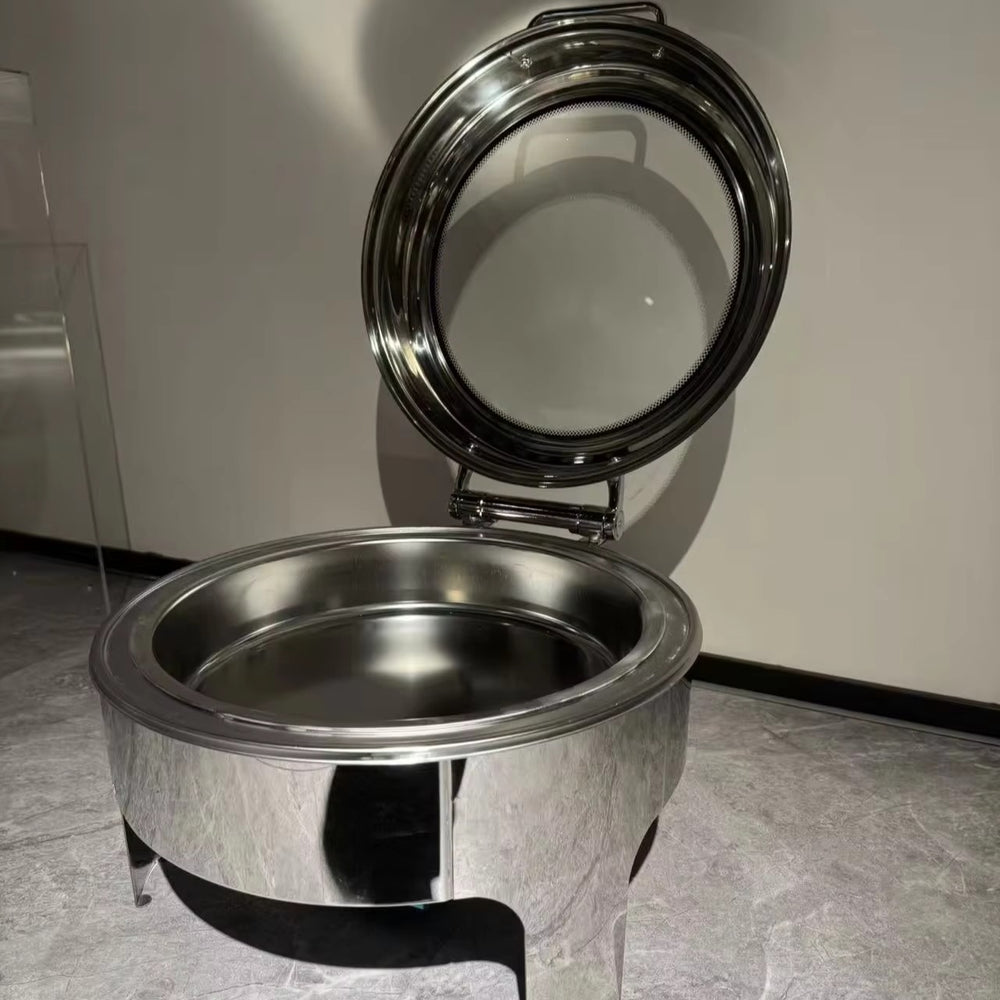 Stainless steel round buffet warmer - 6l with see-through glass lid - commercial grade soup warmer for hotels and restaurants