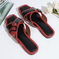 K-style women's shoes square toe cross strap belt buckle sandals glass glue soft leather retroflats slippers outwear flip-flops