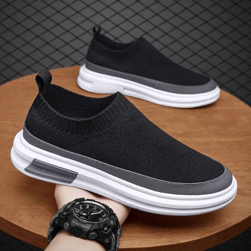 New summer flyknit mesh men's shoes - breathable slip-on casual sneakers, versatile dad shoes, trendy style