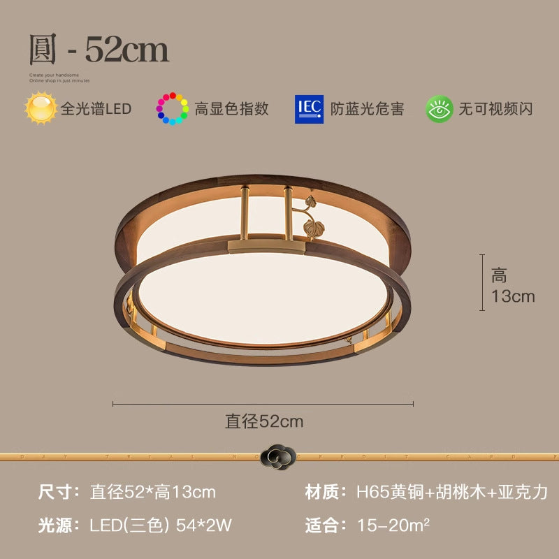 Chinese living room light ceiling light solid wood book master bedroom light LED rectangular walnut room dining room lighting