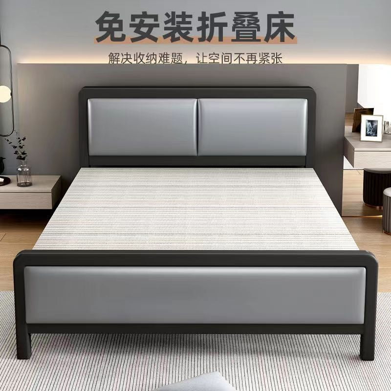 Four-fold foldable bed single bedfor homesimple office lunch break double rental house adult iron bed