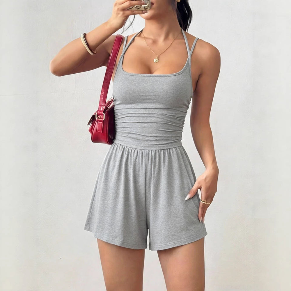 Amazon fashion cross-border  summer new style suspender women's casual chest wrap jumpsuit shorts wide leg loose