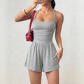 Amazon fashion cross-border  summer new style suspender women's casual chest wrap jumpsuit shorts wide leg loose