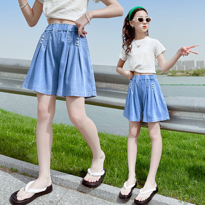 Girls' shorts summer pants outerwear girl's denim shorts  new children's lightweight tencel trendy shorts for big girls