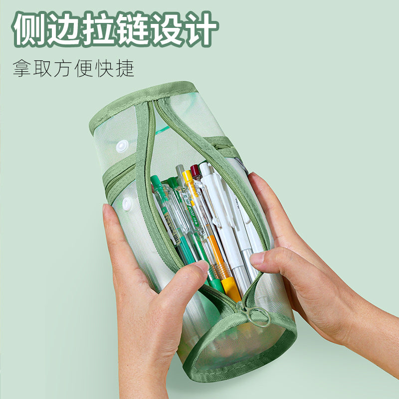 Large-capacity pen holder, primary school student pencil bag, transparent mesh stationery bag, can enter the examination room, high-value ins wind pencil bag