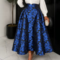 Embossed jacquard blue large a-line skirt high waistslimming look banquet party classyeasiest for match skirt