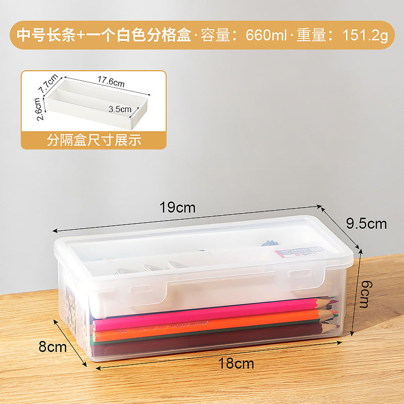 Multifunctional desk storage box Transparent desktop marker Stationery storage box Pencil plastic storage box with lid