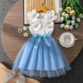 Girls' dress for toddlers and young children, pearl flower bow mesh dress