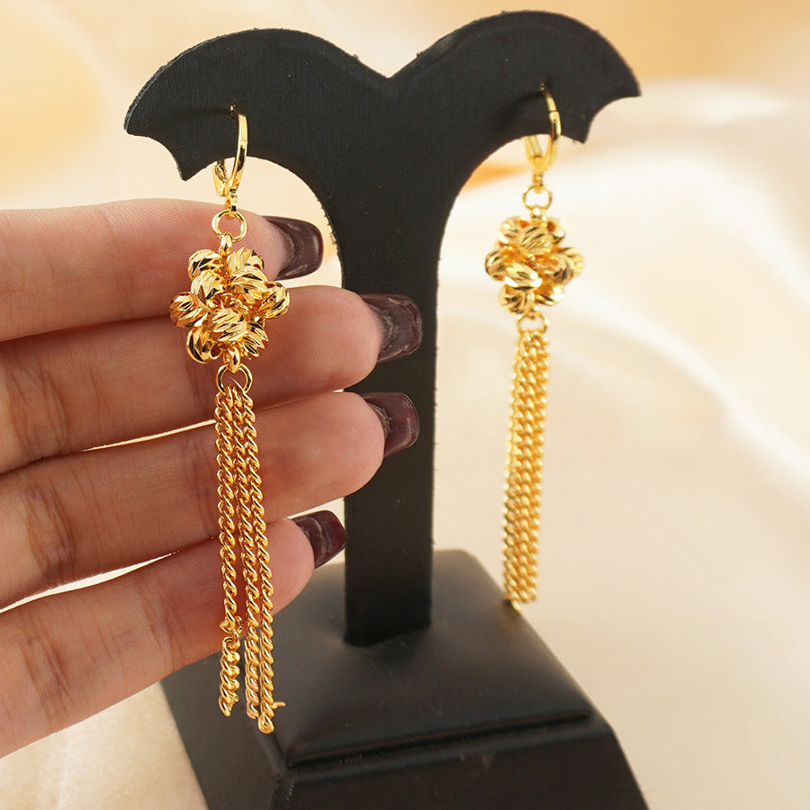 24k gold-plated copper drop earrings - bohemian chic floral tassel design, perfect for weddings and parties