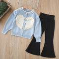 Girls' knitted sweater two-piece set -  autumn/winter new collection - baby girl heart print korean style cardigan and knit sweater set