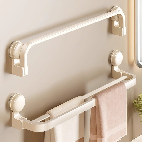 Milk white suction cup towel rack, bathroom non-punching bathroom towel bar rack, bathroom bath towel storage hanger
