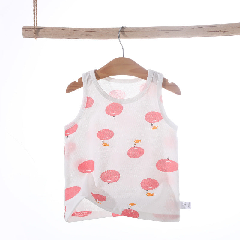 Baby vest summer strawberry ultra-thin style kids baby girl boy mesh sleeveless breathable undershirt belly protector