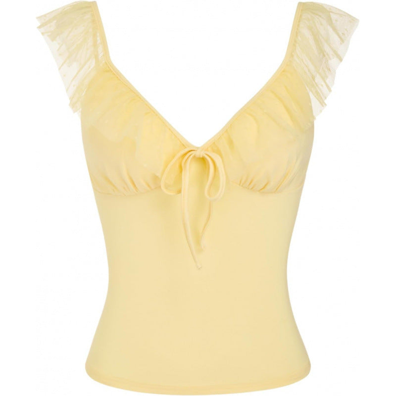 Amazon fashion short-sleeved rufflesshirtsummernew arrivalv necksweetshorttie backtops