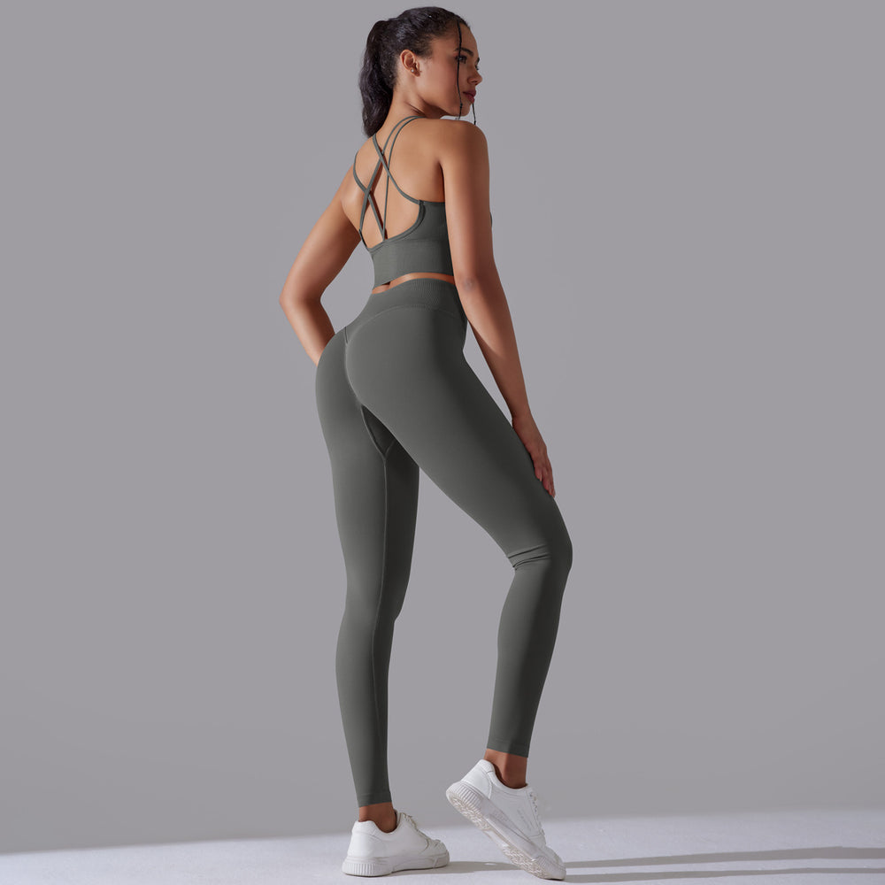new arrivalhigh waist hip lift seamless yoga clothes sexy sling beautiful back sports bra suit running fitness clothes