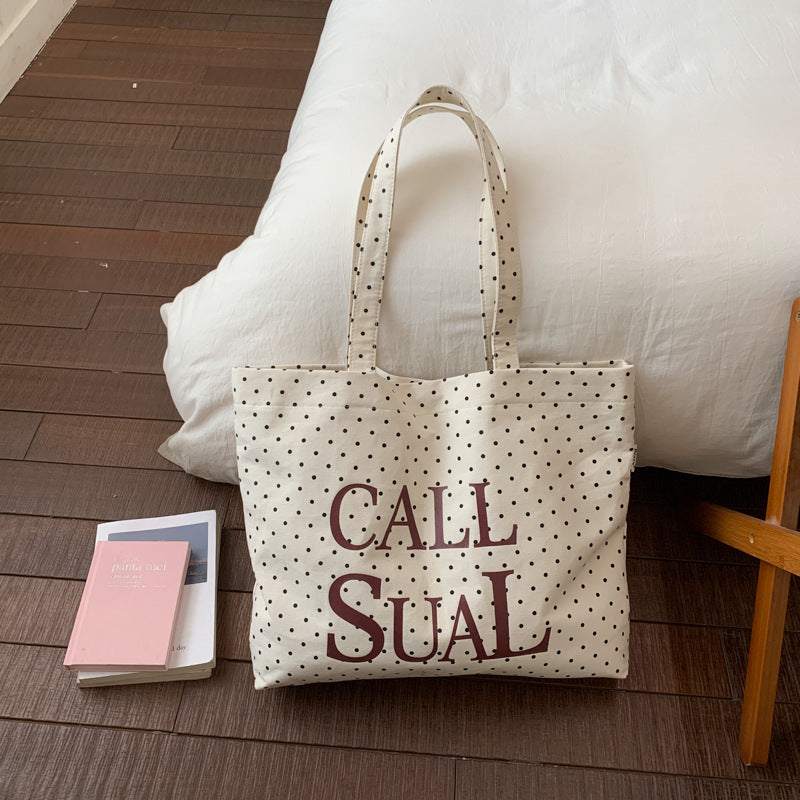 Casual and lazy style letterprintingsatchel bag koreanniche style polka dot canvas bag large capacity work clothing tote bag