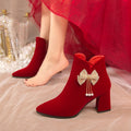 Winter wedding shoes for women 2023new arrival xiuhe wedding dress two-wear thick heel wedding shoes bridal shoes high heels not tiring feet