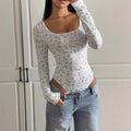 European and american cross-border e-commerce hot seller: summer sexy fashion slim-fit printed round neck long sleeve women's bodysuit
