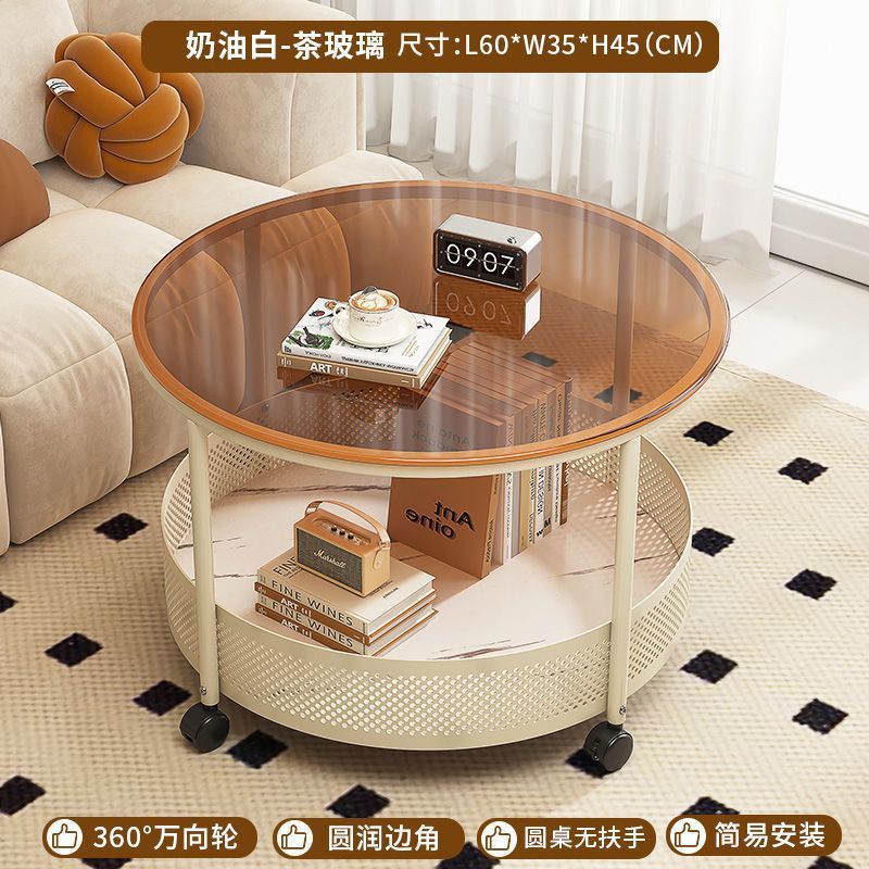 Cream style movable coffee table small apartment living room sofa side cabinet side coffee table simple modern storage trolley