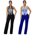 C7452 cross-border   fashion women's elegant printed top and pants two-piece set