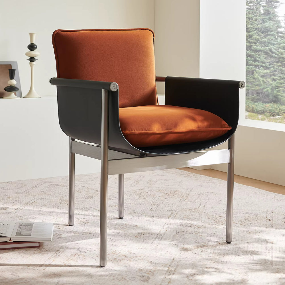 Italian normcore fabric dining chair designer house restaurant saddle leather single chair for home tea room armrest desk chair