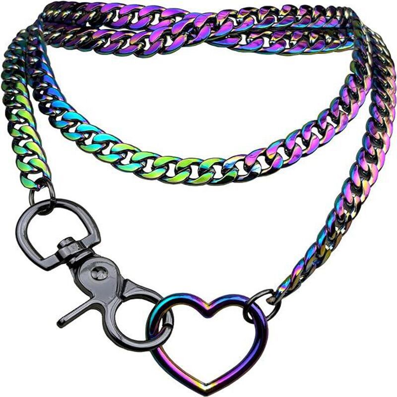 2025 amazon export new heart ring sliding chain necklace - trendy punk cuban y-chain design for women