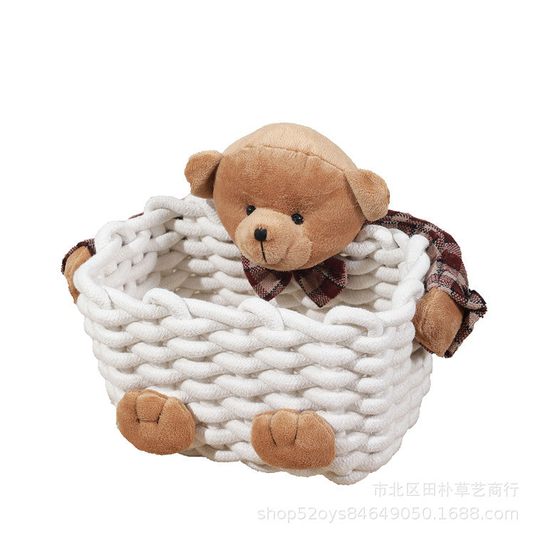 Cosmetics storage box Bear cotton rope woven storage basket Storage basket Skin care product storage finishing box Simple spot