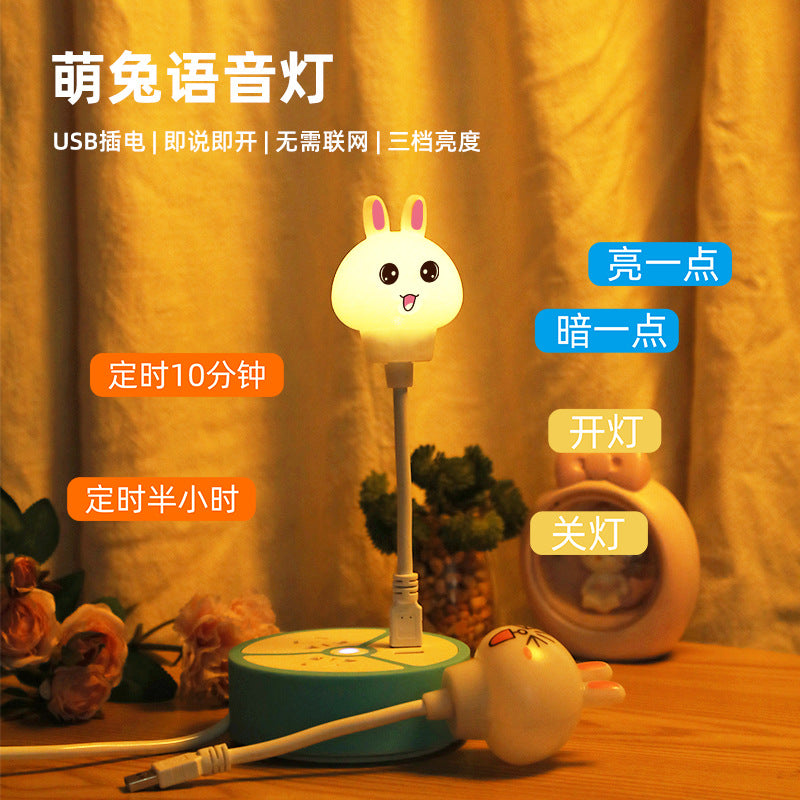 Cartoon cute pet line rabbit voice-activated light usb smart sound control lamp colorful night light children's bedroom atmosphere light
