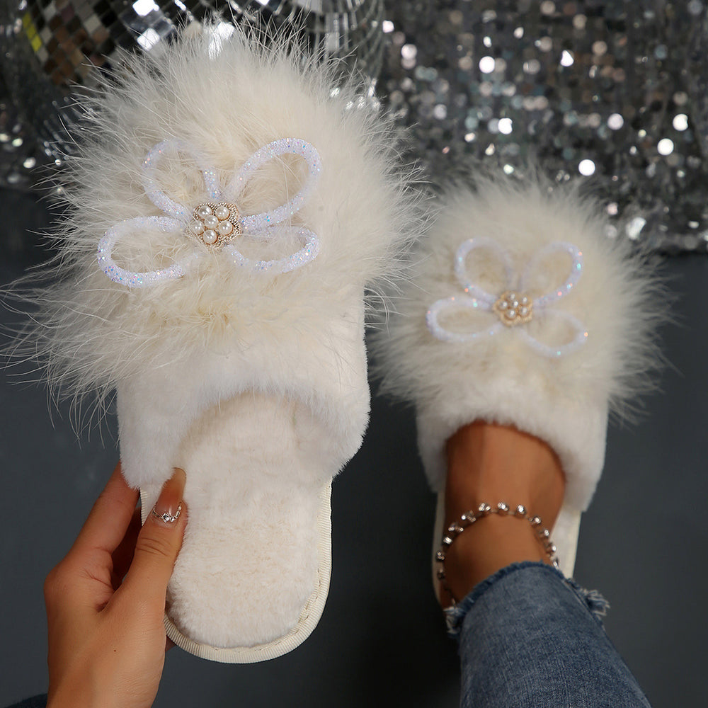 cotton slippers baotou heattech slippers flats slippers daily home slippers soft real fur soft bottom flower cotton slippers
