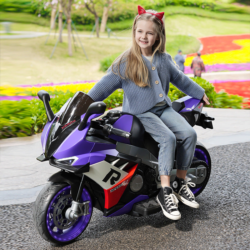 Oversized children's electric motorcycle baby toy car can seat double boys and girls with wheel lights charging stroller