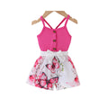 Children's clothing  fashion children's clothing rose red suspender top + printing pattern shorts girl