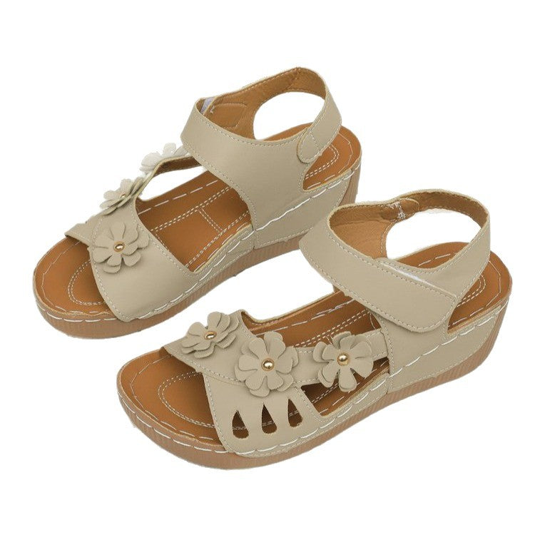 Plus size wedge heel roman retro sandals women's 2026 new hollow-out platform slide sandals beach women's sandals